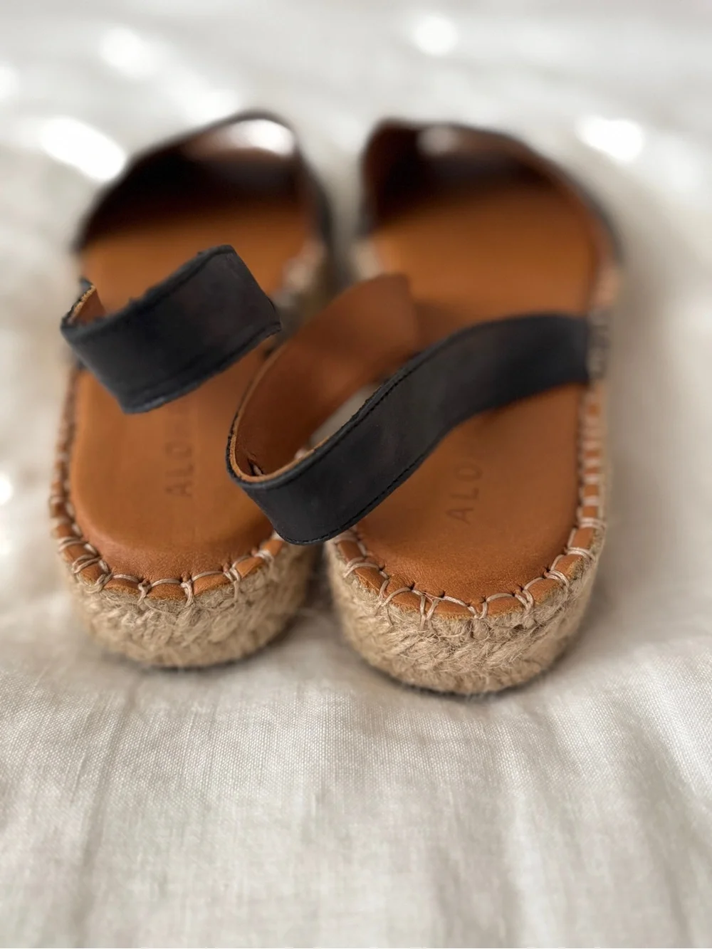 ALOHAS Black Espadrille Slingback Sandals with Tan Insole